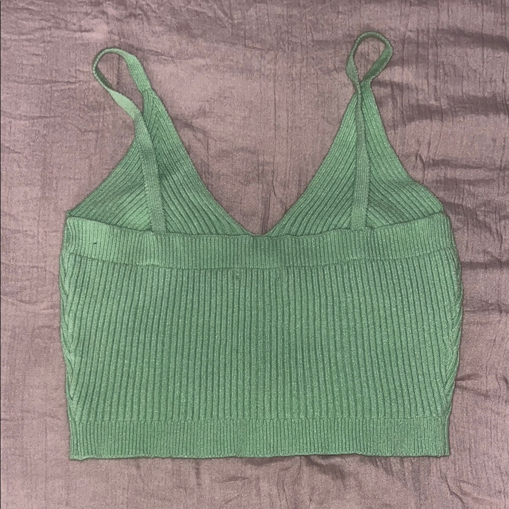 Green Ribbed Knit Women's Top - Picture 2 of 2